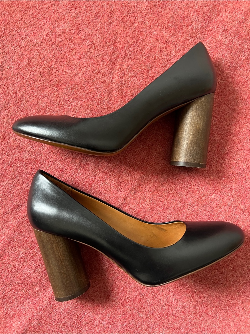 Sezane Helena Black Leather Heels Chunky Wood-effect Heel Size 39 - Picture 4 of 15